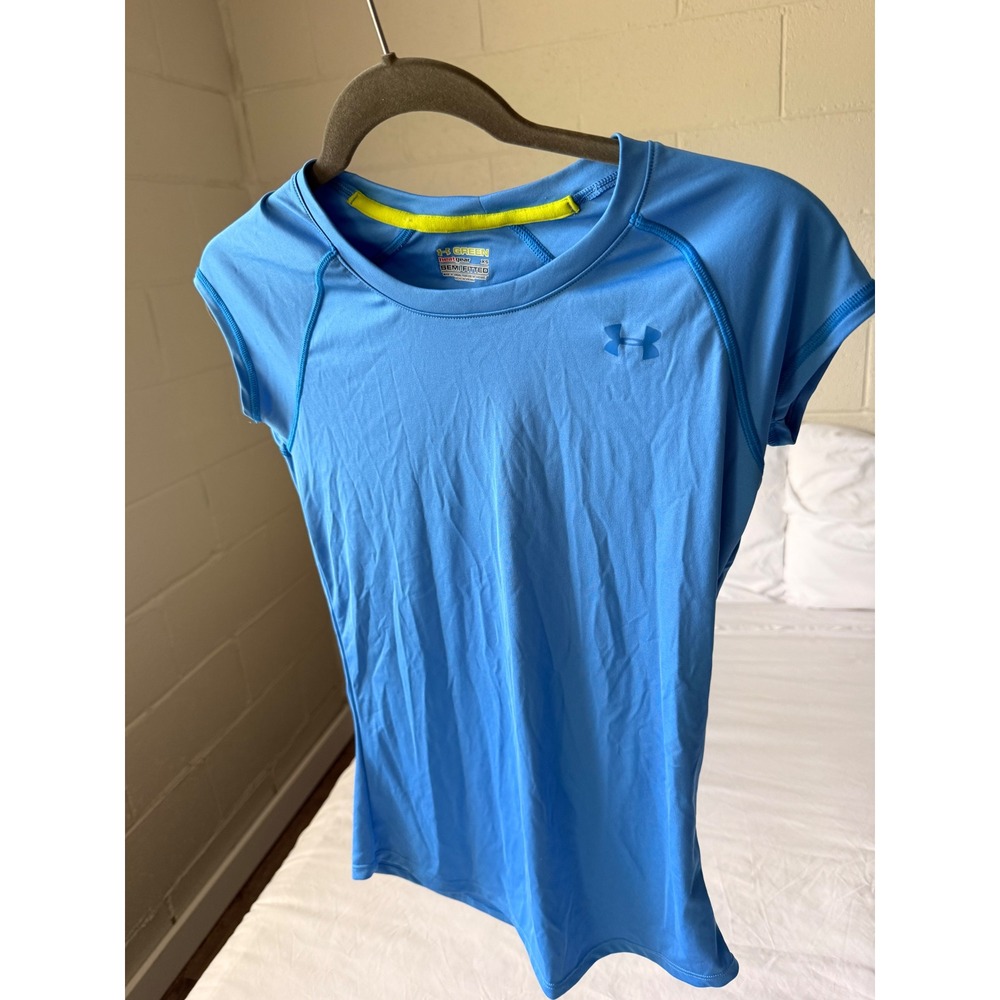 Under Armour HeatGear Semi-Fitted Short Sleeve Athletic Shirt Blue Womens XS